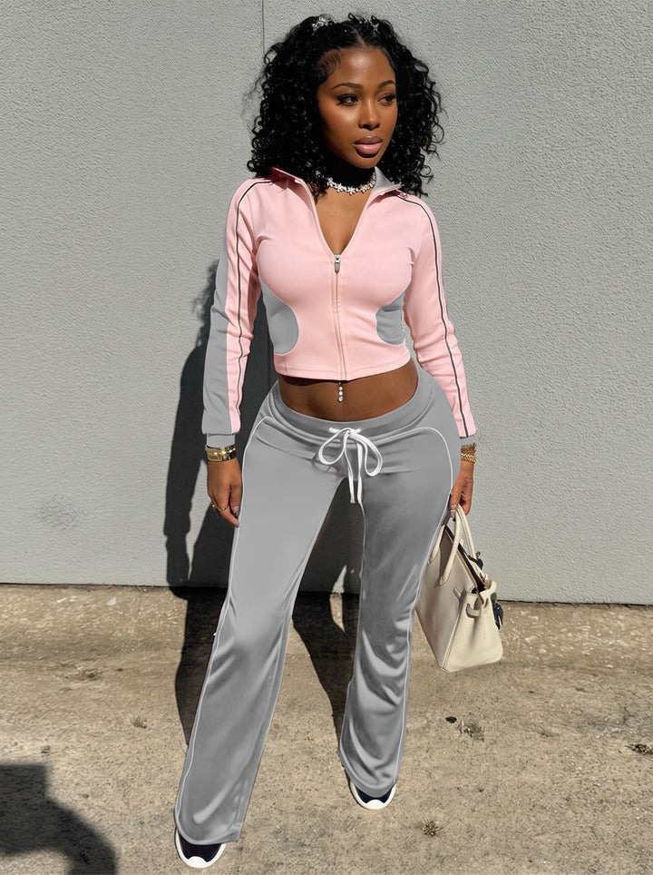 Colorblock Zip Up Tracksuit Pant Set