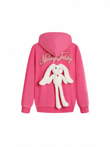 Cute Bunny Graphic Sequin Hooded Jacket