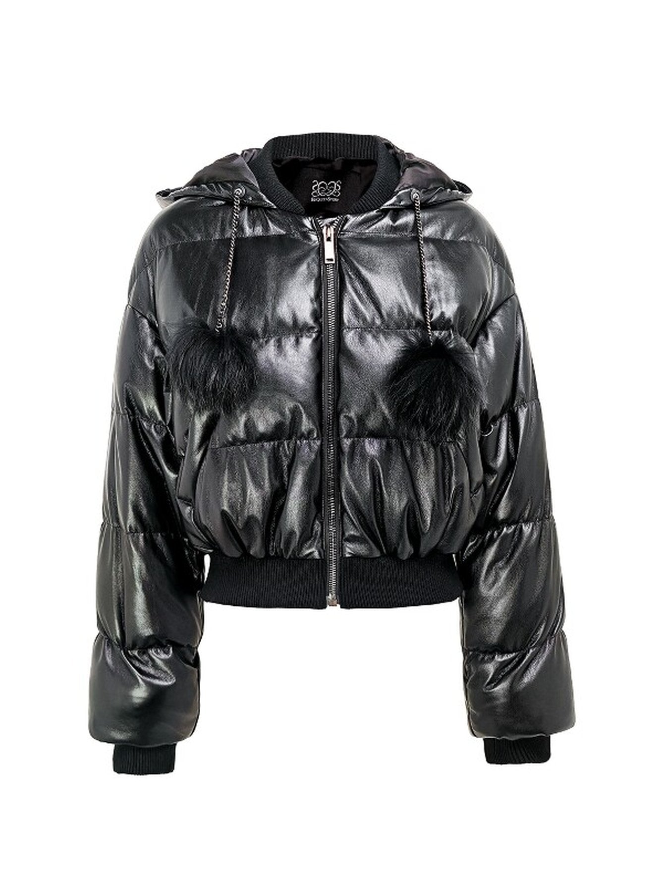 Cropped Faux Leather Puffer Jacket