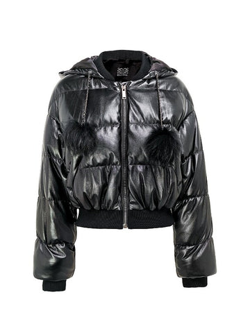 Cropped Faux Leather Puffer Jacket