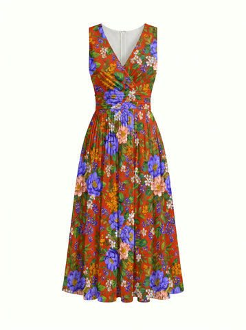 CORINNE
Floral Print V Neck A Line Midi Dress