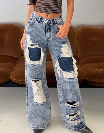 Distressed Acid Wash Wide Leg Jeans