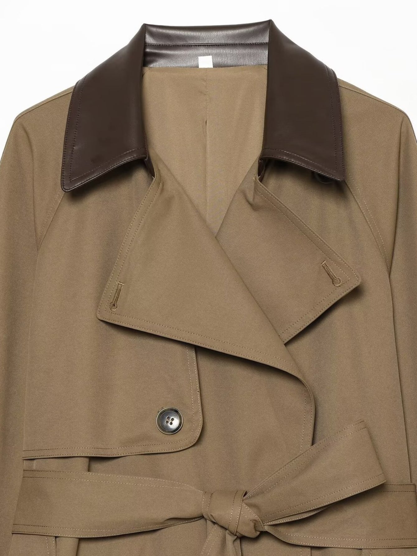 Contrast Collar Belted Trench Jacket