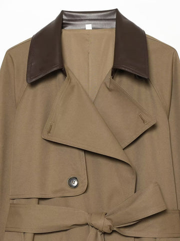 Contrast Collar Belted Trench Jacket
