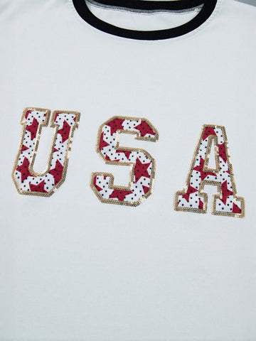 Sequined USA Graphic T-Shirt