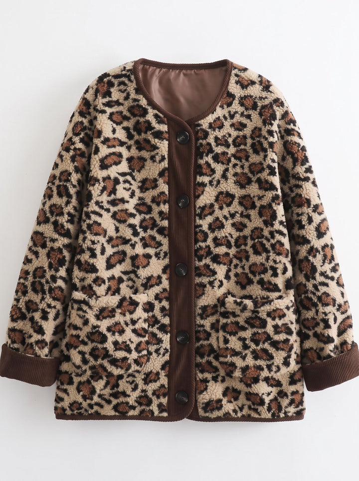Cozy Leopard Print Fleece Jacket