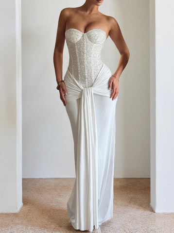 Embellished Corset Draped Maxi Dress