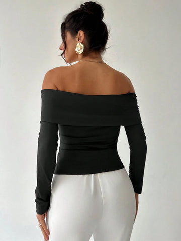 Elegant Off Shoulder Button Down Top