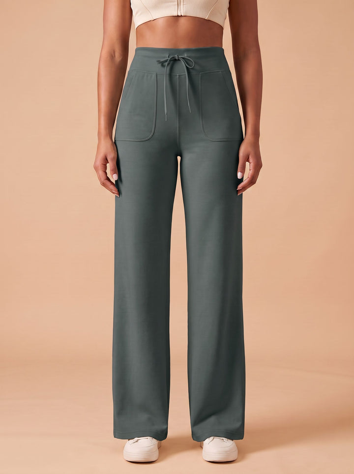 High Waisted Drawstring Wide Leg Yoga Pants