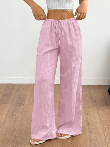 Pleated Drawstring Wide-Leg Pants-Multicolor