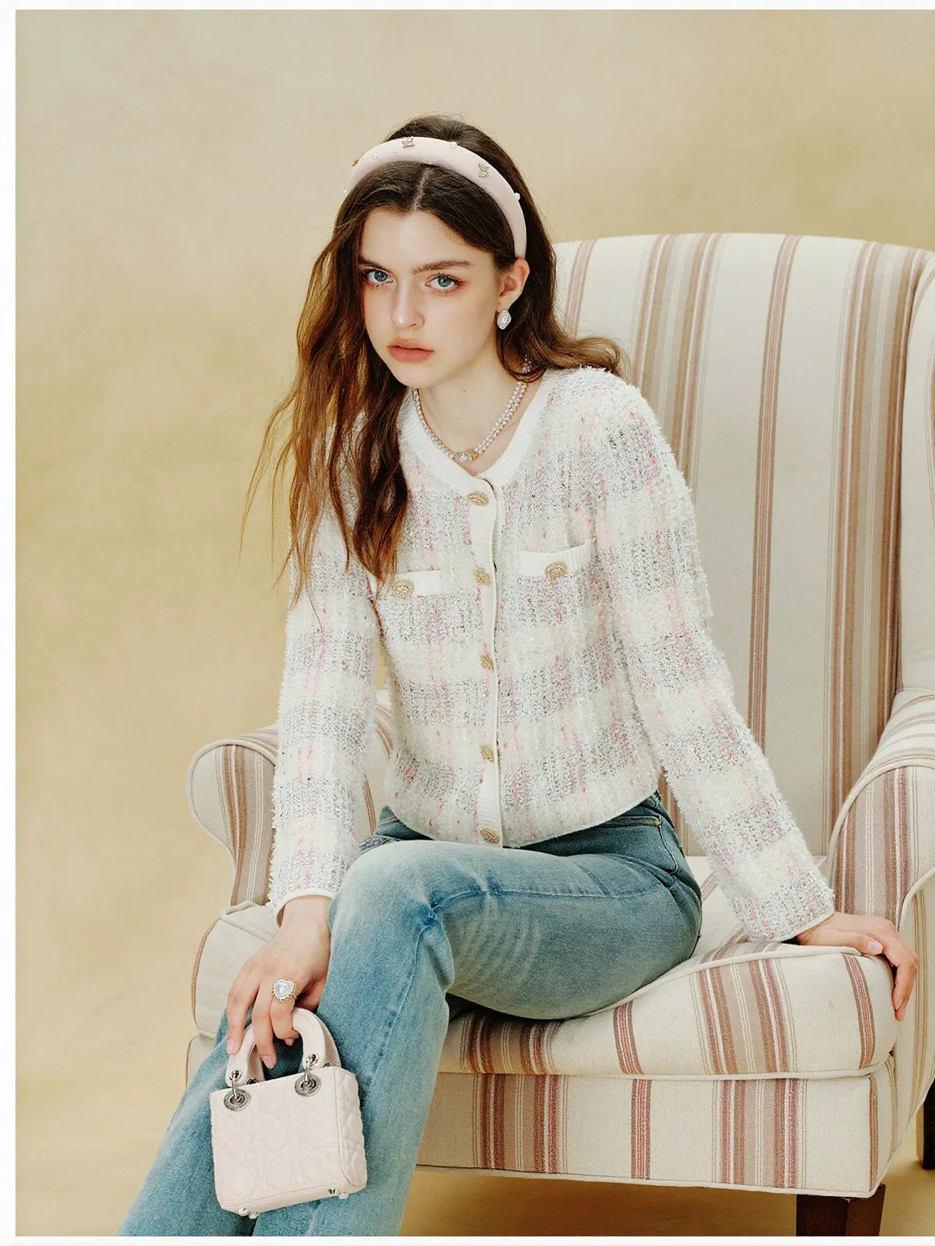 Elegant Tweed Texture Button Cardigan