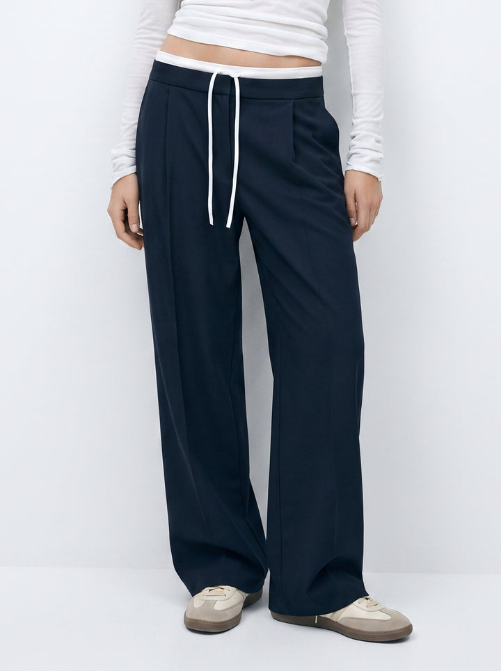 High Waisted Drawstring Wide Leg Pants