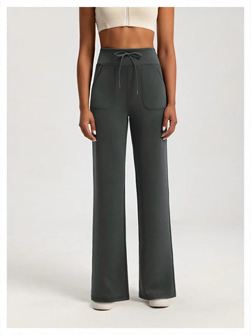 High Waisted Drawstring Wide Leg Yoga Pants