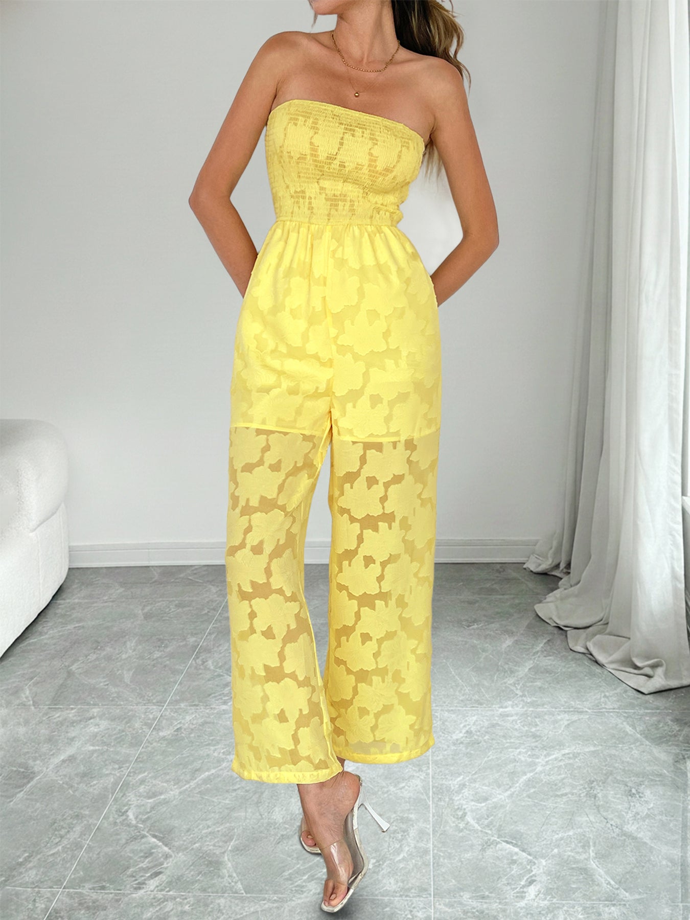 Strapless Smocked Bodice Sweet Jumpsuit