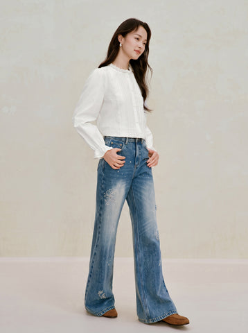 Embellished Rhinestone Wide Leg Jeans