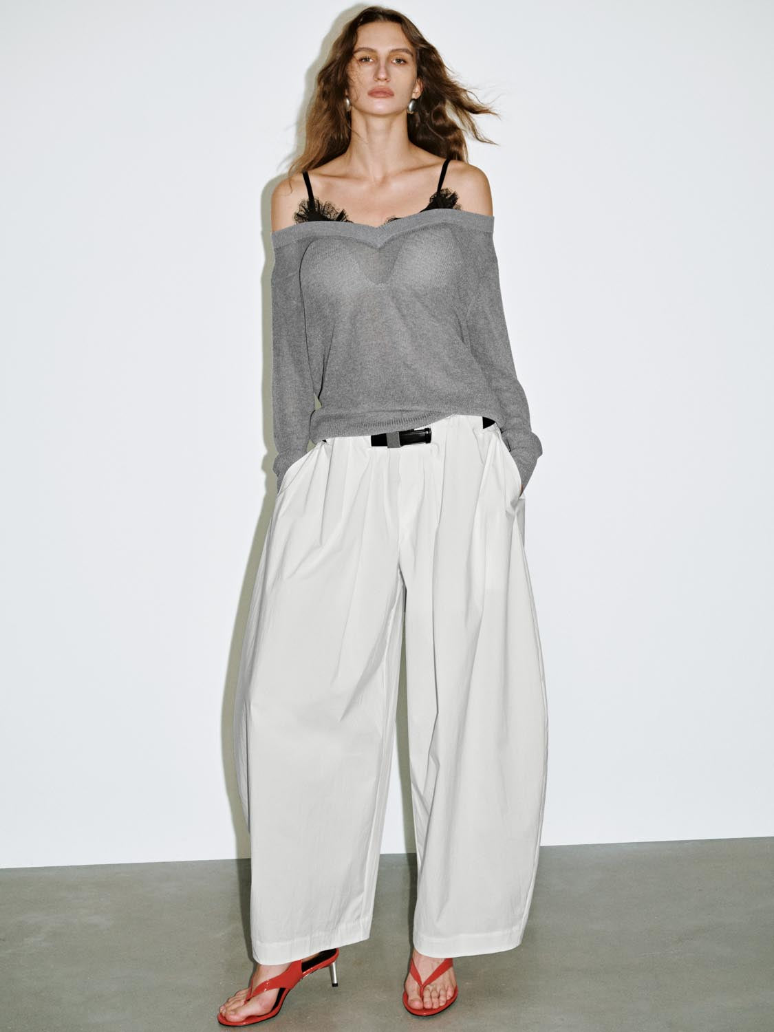 Urban Revivo Lace Décor Knitted T-Shirts-Grey
