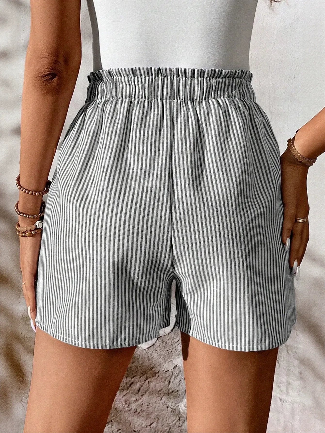 Comfy Striped Drawstring Casual Shorts