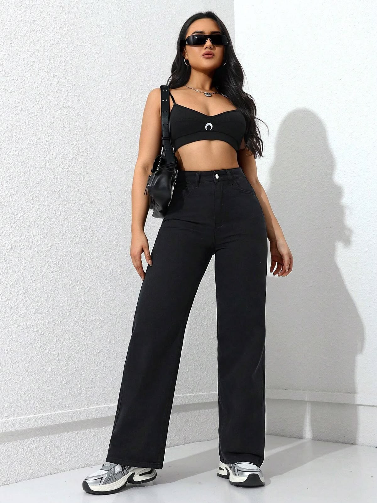 High Waisted Black Wide Leg Jeans