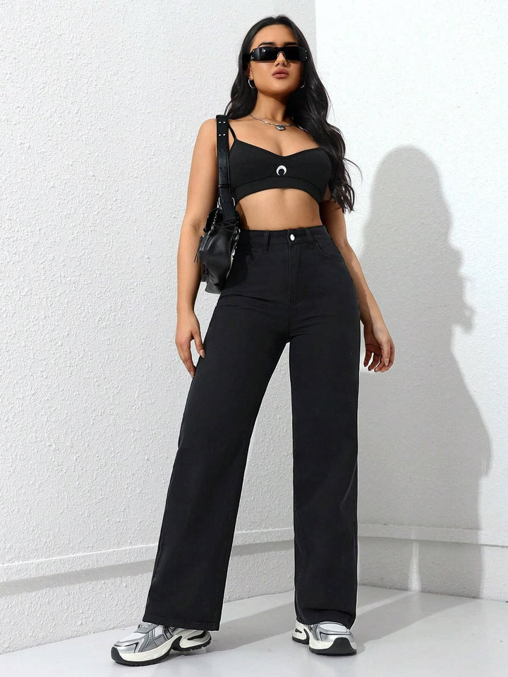 High Waisted Black Wide Leg Jeans
