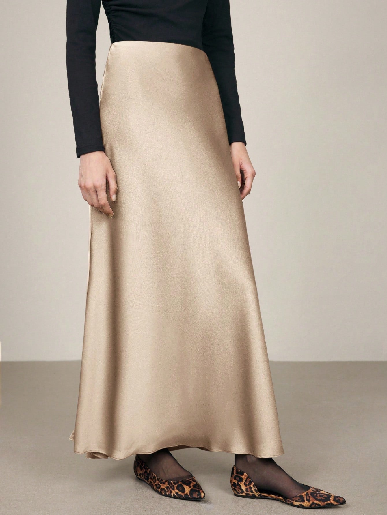 Draped Silky Loose Fit Elegant Maxi Skirt-Glod