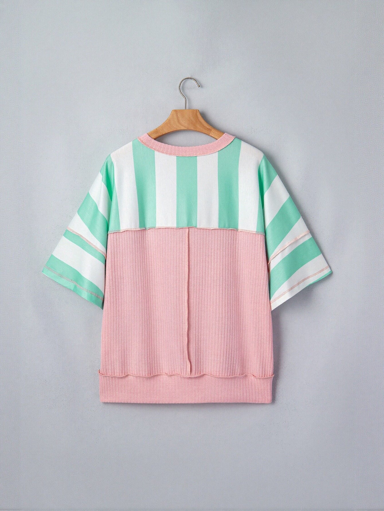 Oversized Striped Contrast Trim T Shirt