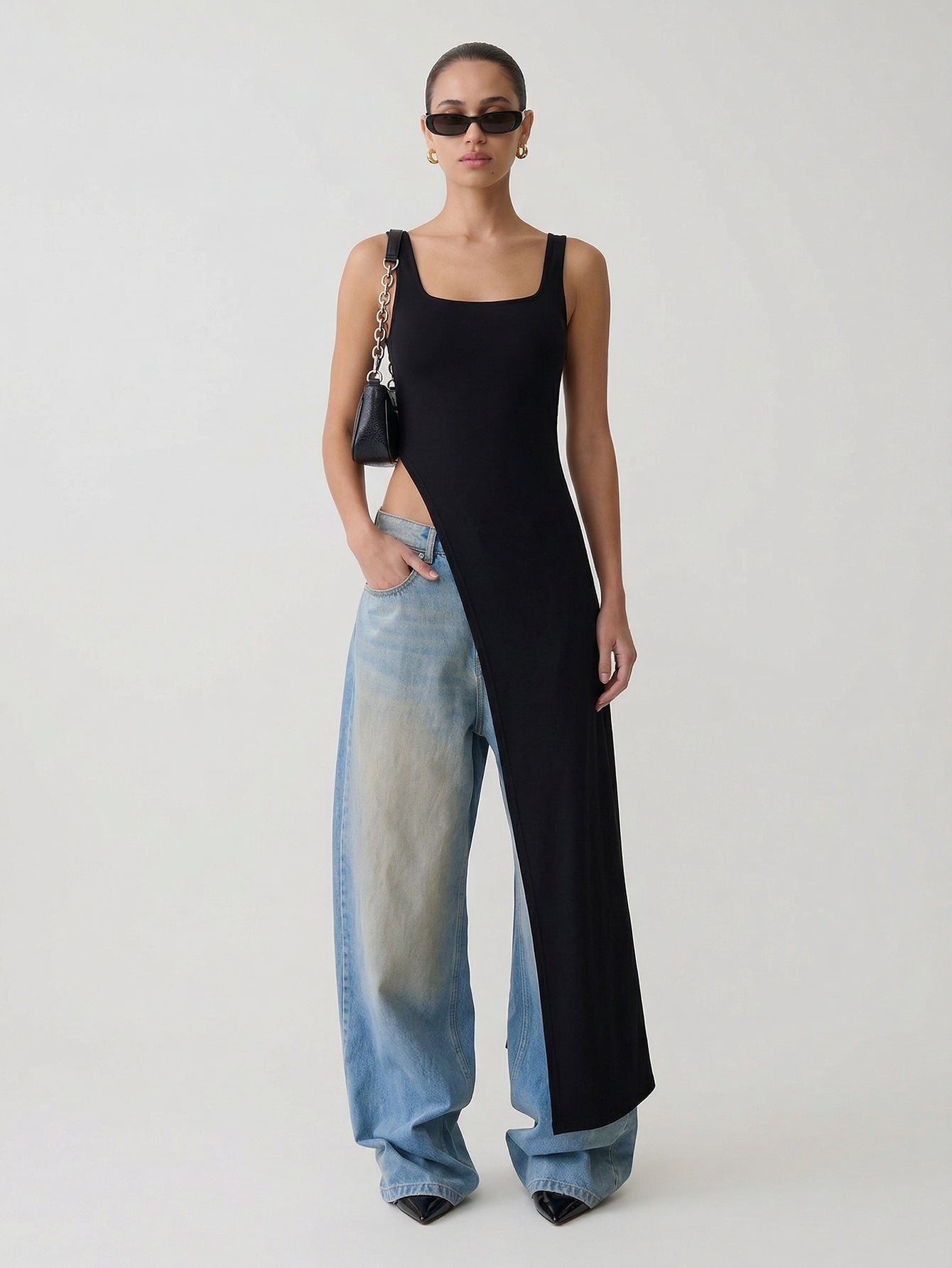 Asymmetric Hem Wide Strap Chic Top