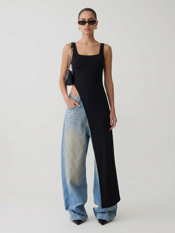 Asymmetric Hem Wide Strap Chic Top