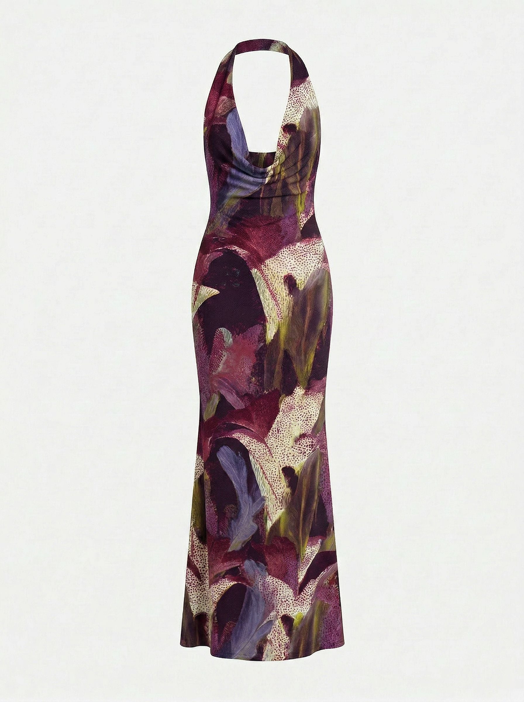 LILA Floral Print Cowl Neck Bodycon Midi Dress