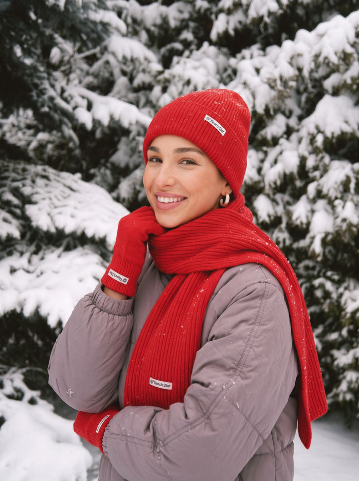 Cozy Ribbed Knit Winter Hat Scarf Gloves 3-Piece Set