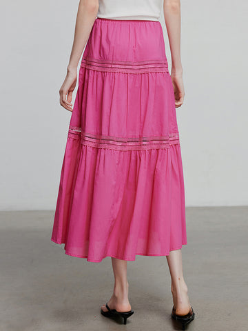 Tiered Lace-Insert Boho Midi Skirt