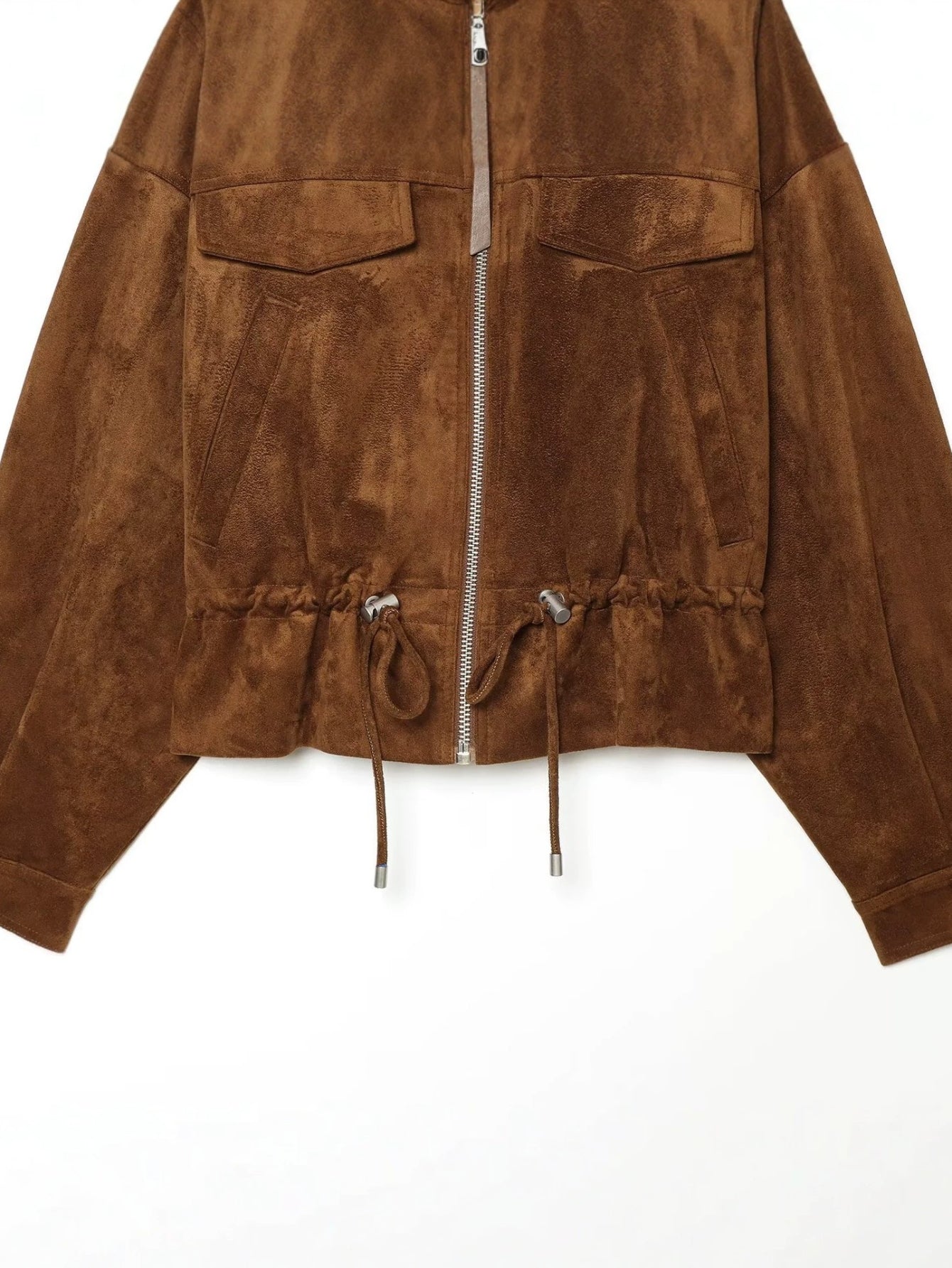 Cropped Suede Drawstring Utility Jacket
