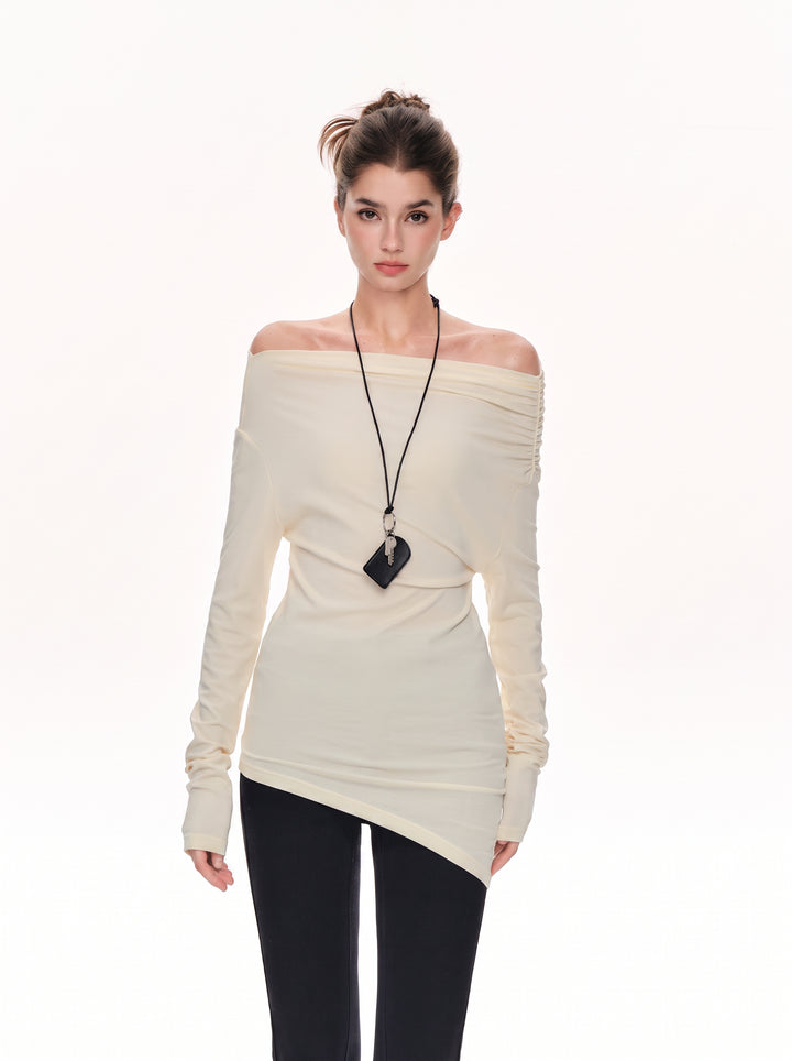 Ruched Off Shoulder Long Sleeve Tee