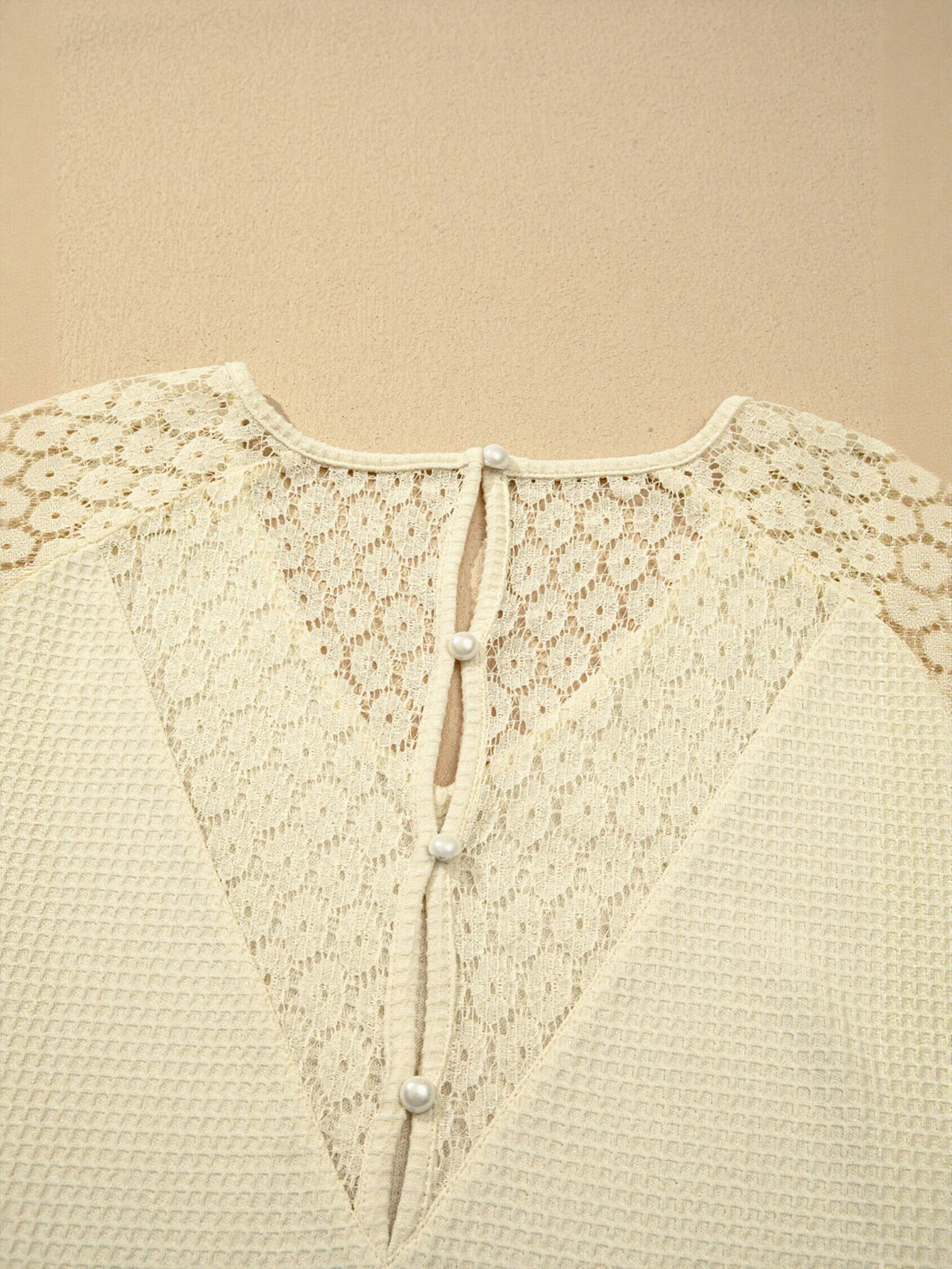 Waffle Knit Lace Sleeve T Shirt