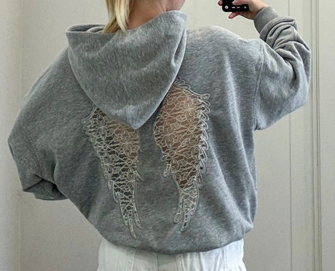 Lace Angel Wing Back Hoodie