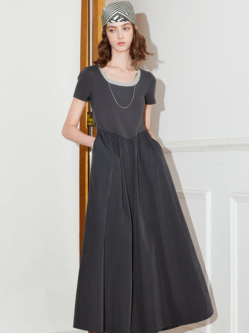TOYOUTH U Neck Loose Fit Casual Maxi Dress