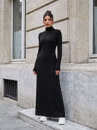 Ribbed Turtleneck Long Sleeve Maxi Dress