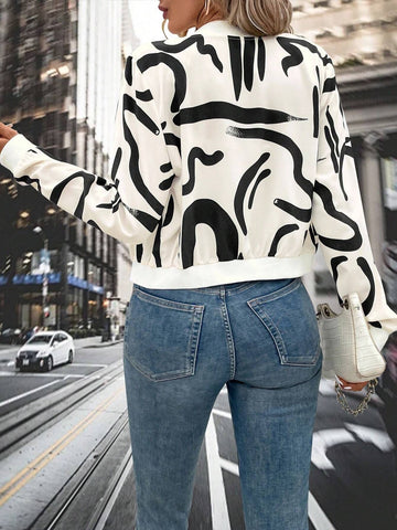 Graphic Print Zip Up Bomber Jacket