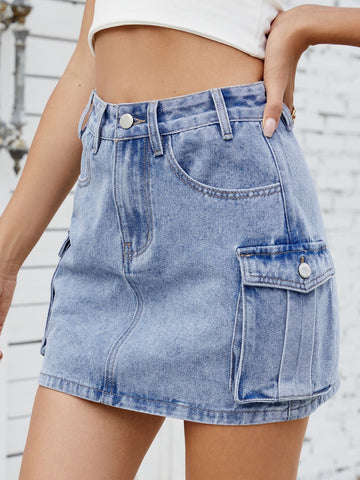 Utility Cargo Denim Mini Skirt