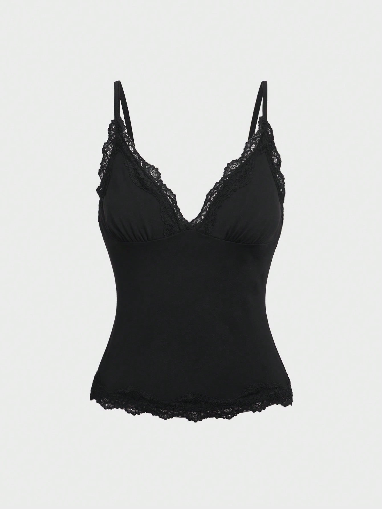 Deep V-Neck Lace-Trim Sexy Camisole-Black