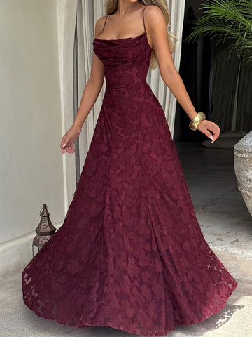 Spaghetti-Strap Jacquard Bodycon Elegance Maxi Dress-Multicolor