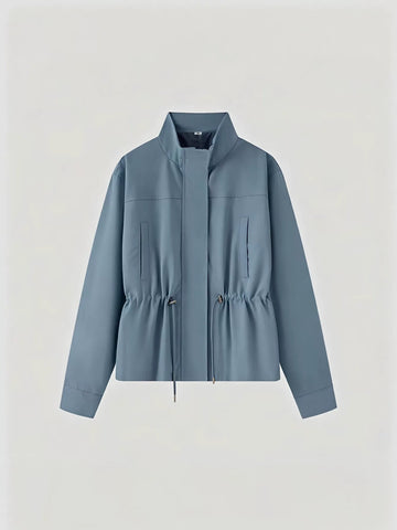 Cinched Waist Lightweight Stand Collar Jacket