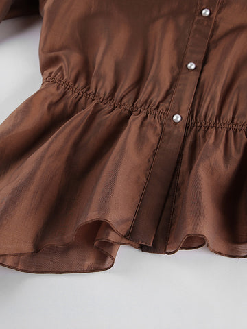 Elegant Lace Trim Peplum Button Shirt