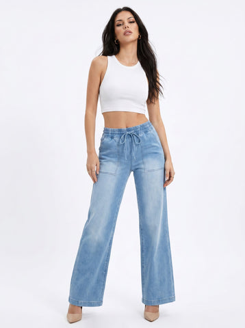 Comfy Drawstring Waist Wide Leg Jeans