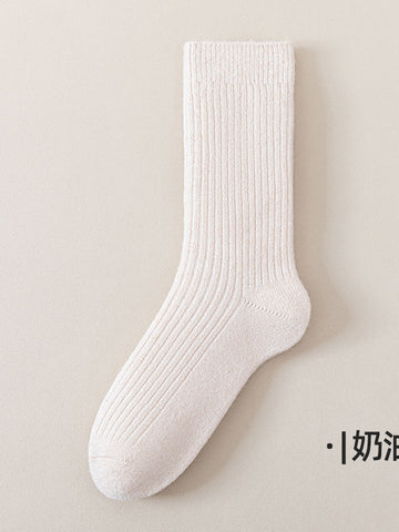 Cozy Ribbed Cream Crew Socks