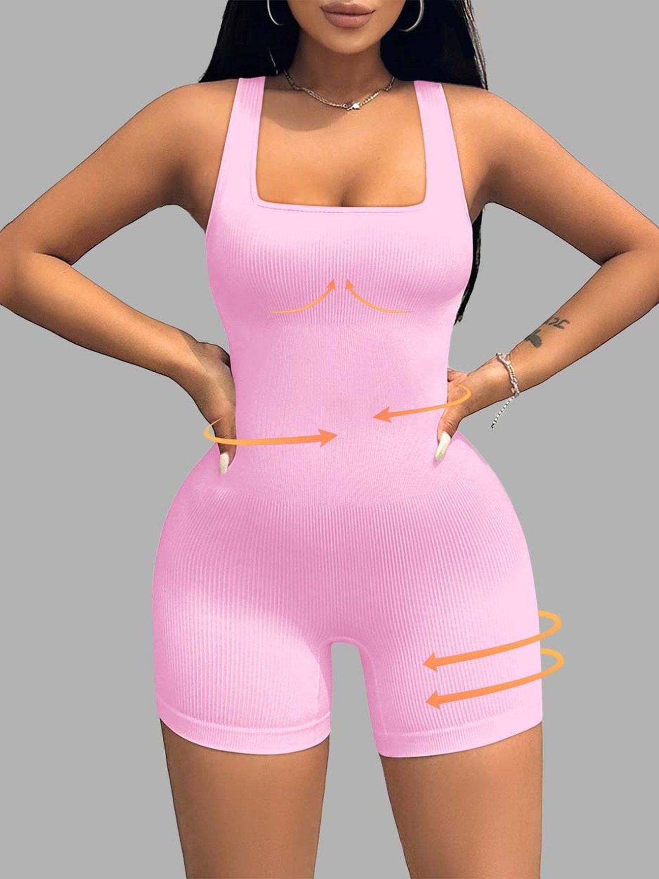 Seamless Ribbed Square Neck Romper