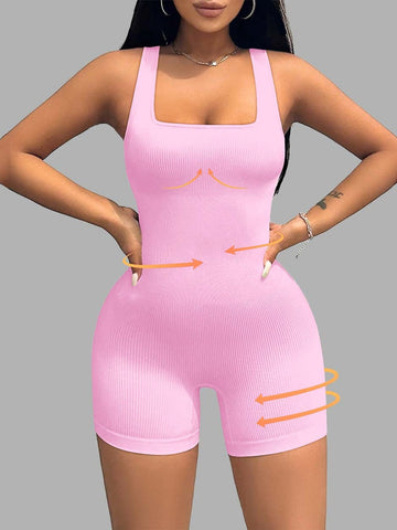 Seamless Ribbed Square Neck Romper