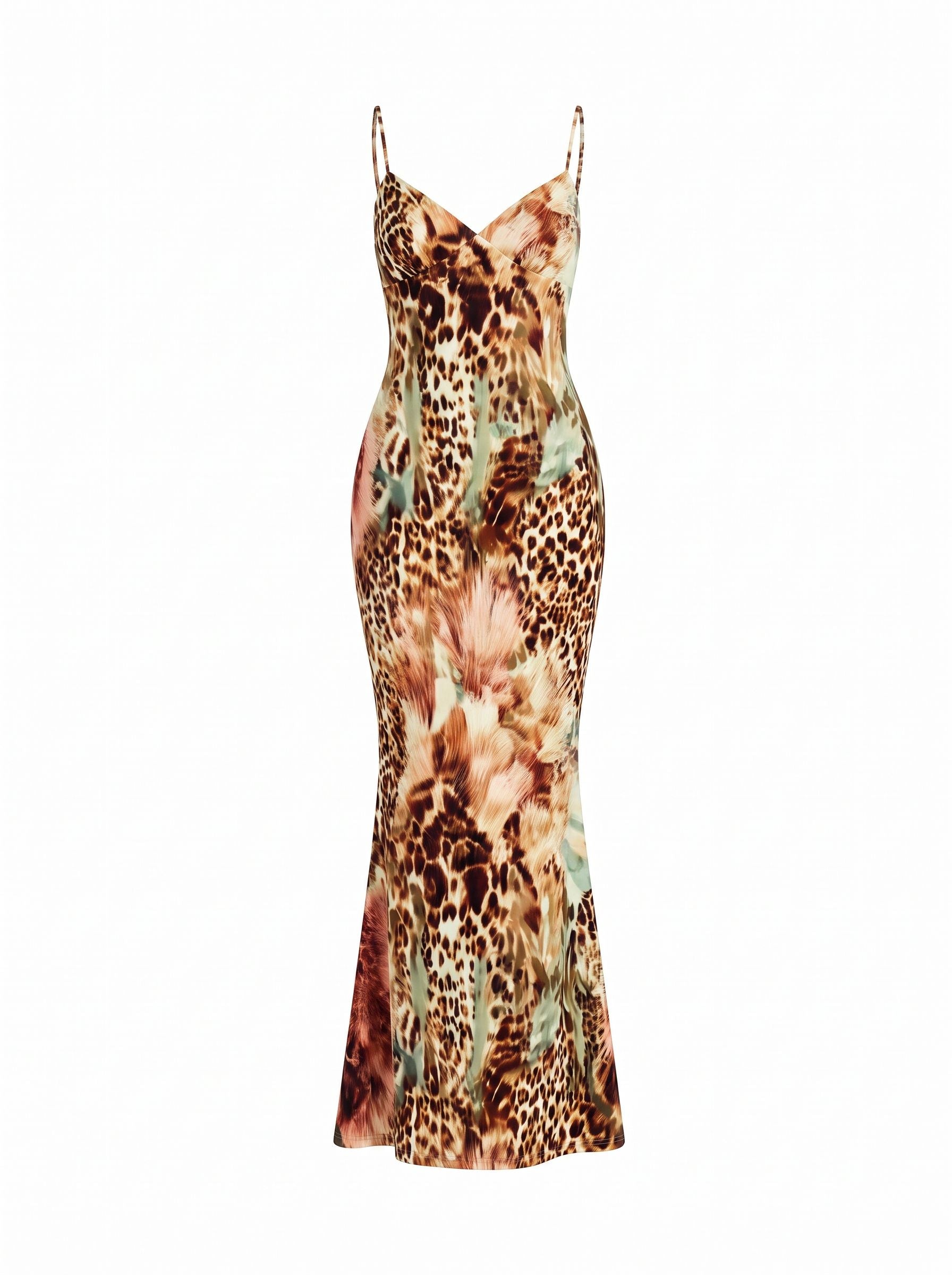 KIRA Leopard Print Spaghetti Strap Bodycon Maxi Dress