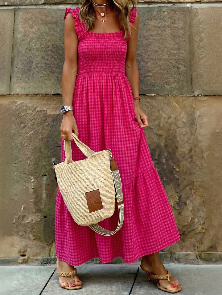 Smocked Ruffle Gingham Maxi Dress