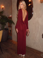 Elegant Backless Long Sleeve Maxi Dress