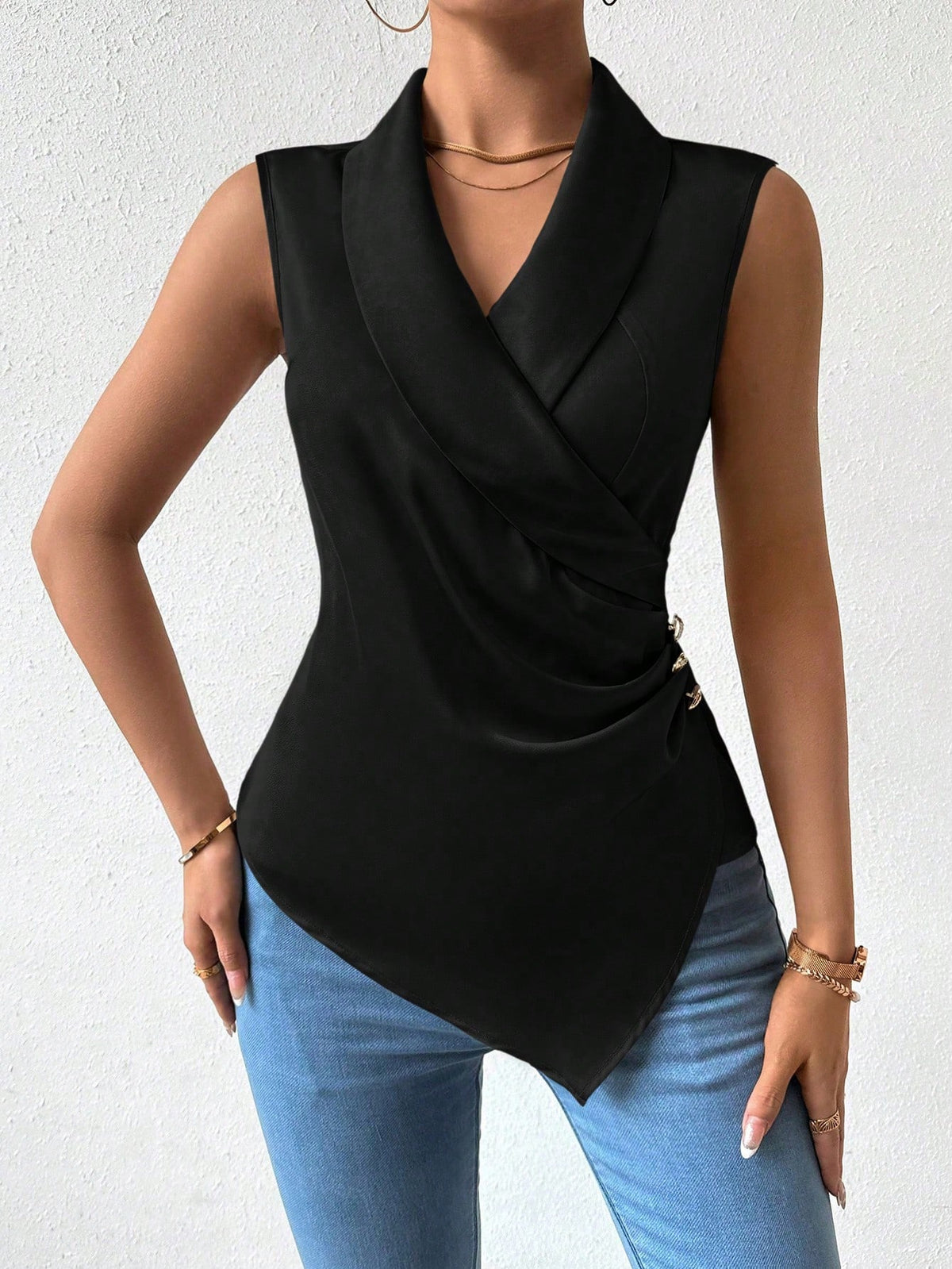 Sleeveless Wrap Waist Chiffon Top